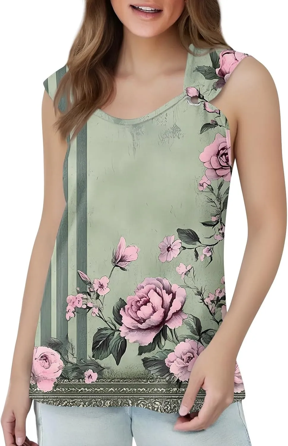 2025 Tank Top for Women Summer Outfits V Neck T Shirts Trendy Eyelet Sleeveless Basic Beach Vacation Clothes