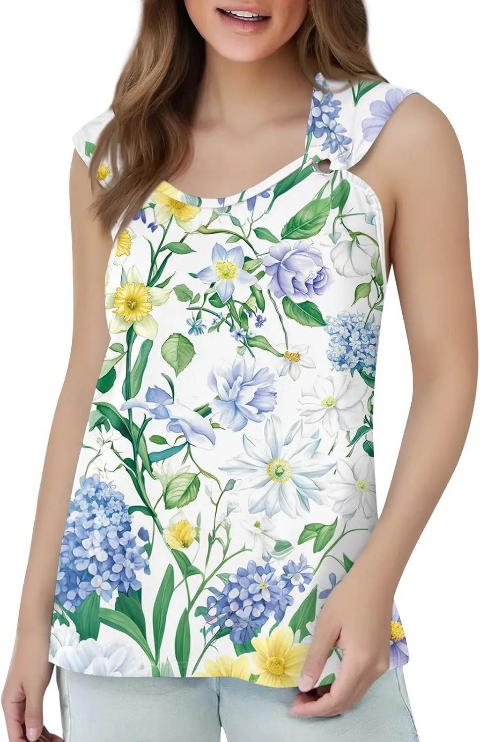 2025 Tank Top for Women Summer Outfits V Neck T Shirts Trendy Eyelet Sleeveless Basic Beach Vacation Clothes