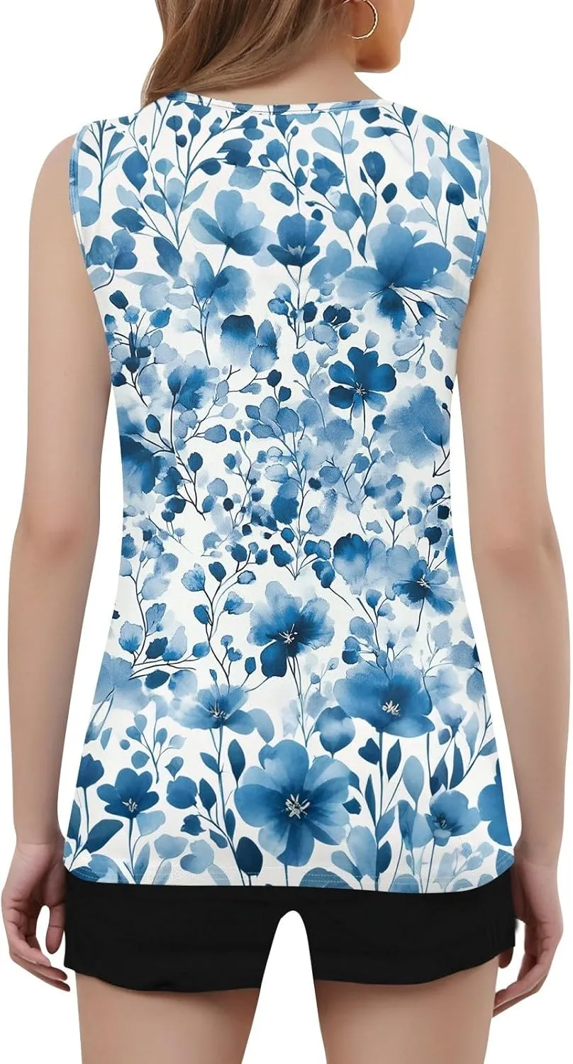 2025 Tank Top for Women Summer Outfits V Neck T Shirts Trendy Eyelet Sleeveless Basic Beach Vacation Clothes