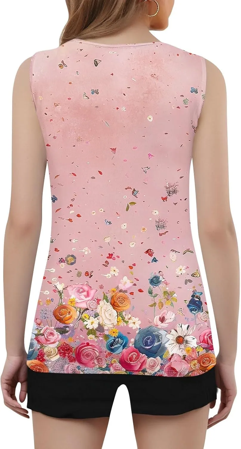 2025 Tank Top for Women Summer Outfits V Neck T Shirts Trendy Eyelet Sleeveless Basic Beach Vacation Clothes