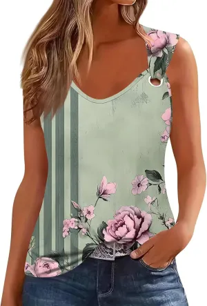 2025 Tank Top for Women Summer Outfits V Neck T Shirts Trendy Eyelet Sleeveless Basic Beach Vacation Clothes