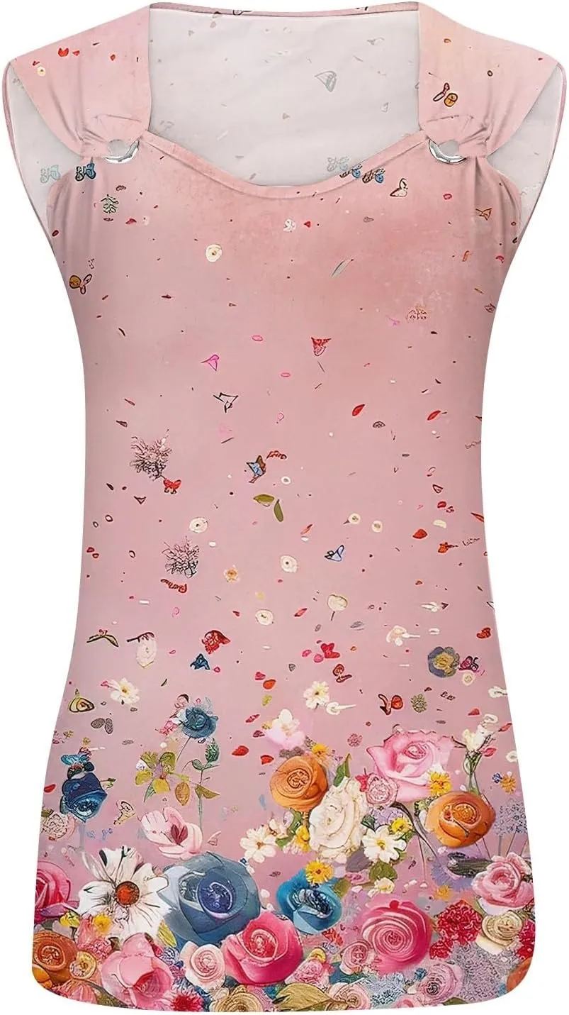2025 Tank Top for Women Summer Outfits V Neck T Shirts Trendy Eyelet Sleeveless Basic Beach Vacation Clothes