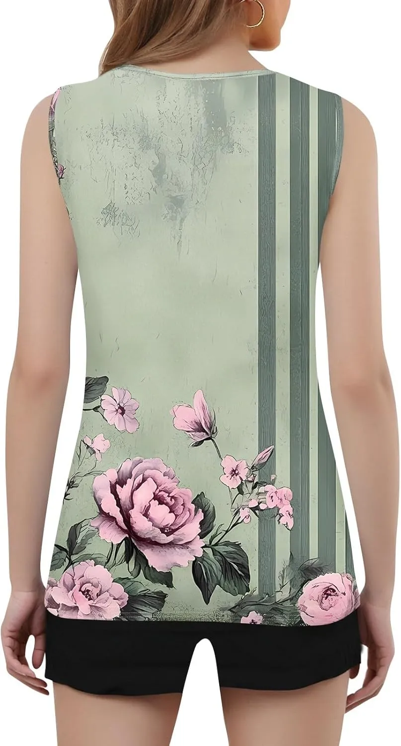 2025 Tank Top for Women Summer Outfits V Neck T Shirts Trendy Eyelet Sleeveless Basic Beach Vacation Clothes