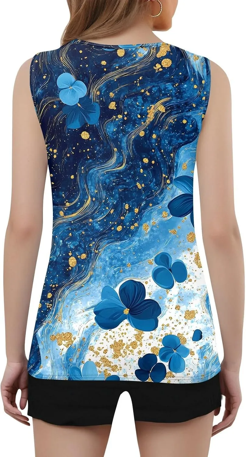 2025 Tank Top for Women Summer Outfits V Neck T Shirts Trendy Eyelet Sleeveless Basic Beach Vacation Clothes