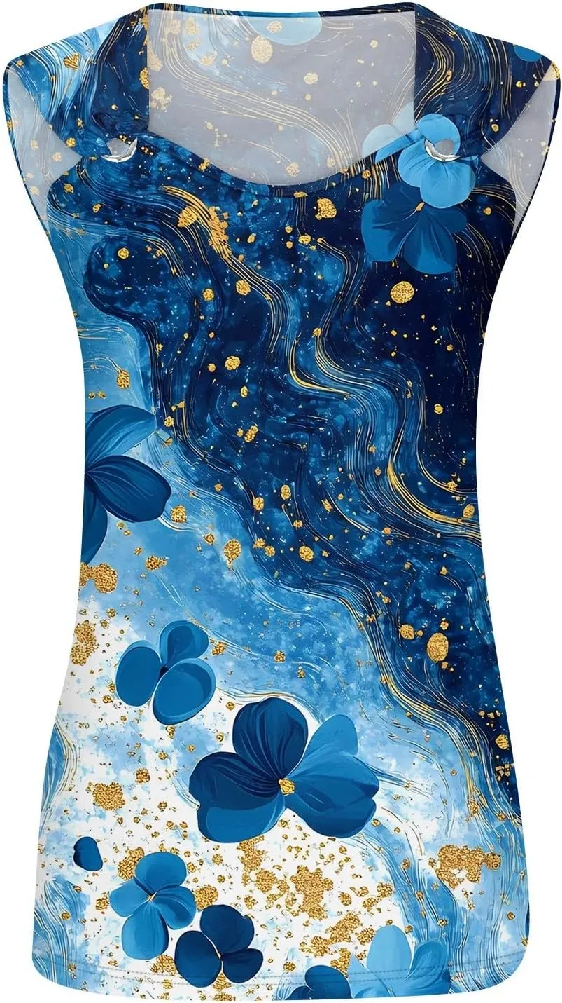 2025 Tank Top for Women Summer Outfits V Neck T Shirts Trendy Eyelet Sleeveless Basic Beach Vacation Clothes