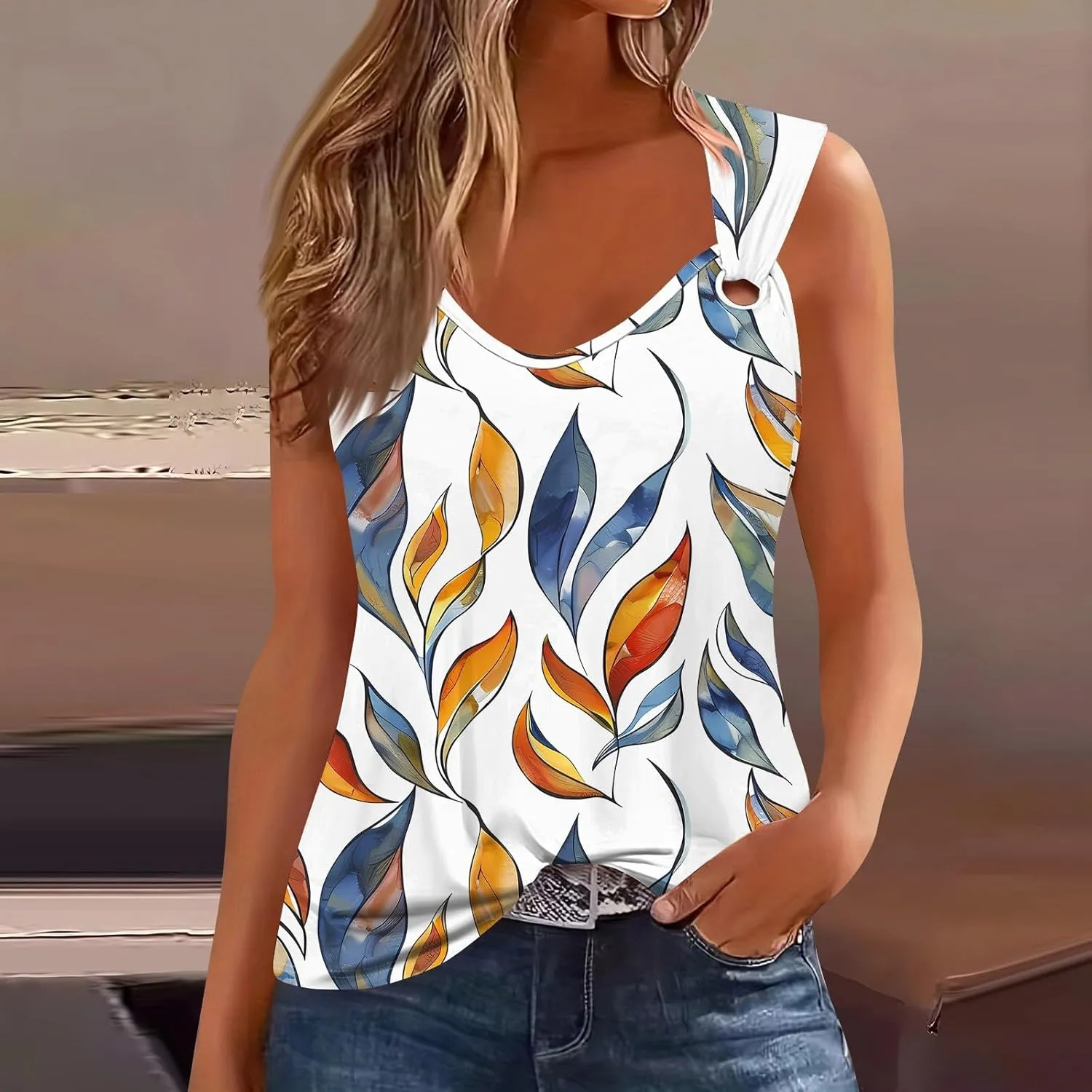 2025 Tank Top for Women Summer Outfits V Neck T Shirts Trendy Eyelet Sleeveless Basic Beach Vacation Clothes
