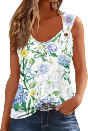 2025 Tank Top for Women Summer Outfits V Neck T Shirts Trendy Eyelet Sleeveless Basic Beach Vacation Clothes