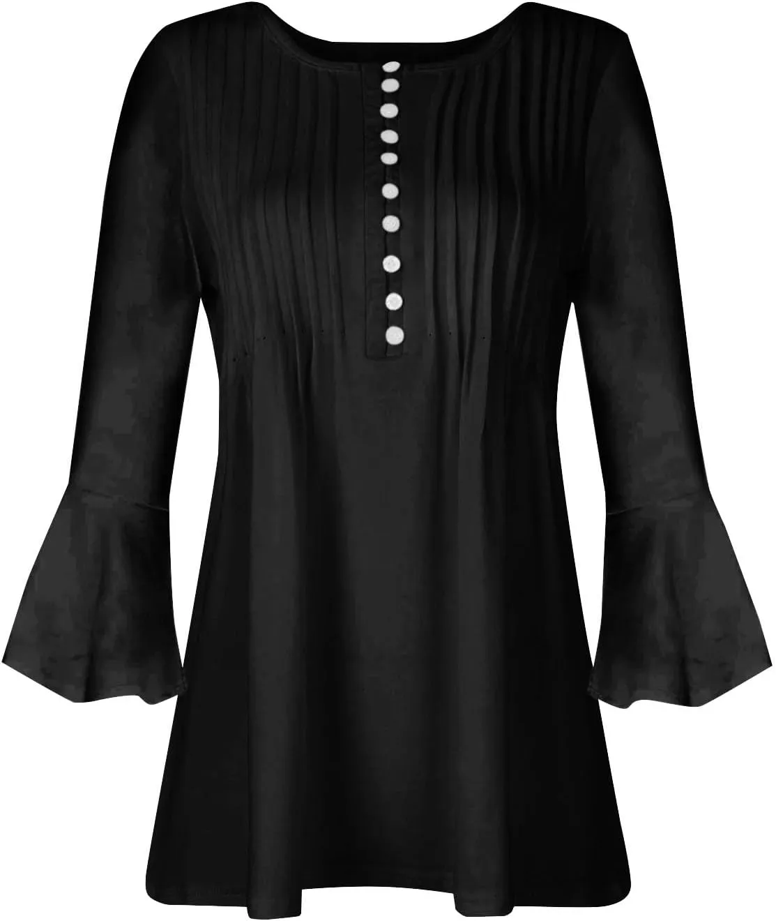 3/4 Sleeve Tops for Women V Neck Dressy Casual Ruffle Sleeve Henley Shirts Loose Fit Button Up Tunic Tops Blouses