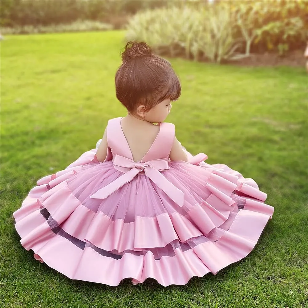 3M-6T Baby Girl Ruffle Lace Backless Pageant Dress Toddler Tutu Gown Flower Tulle Party Dresses