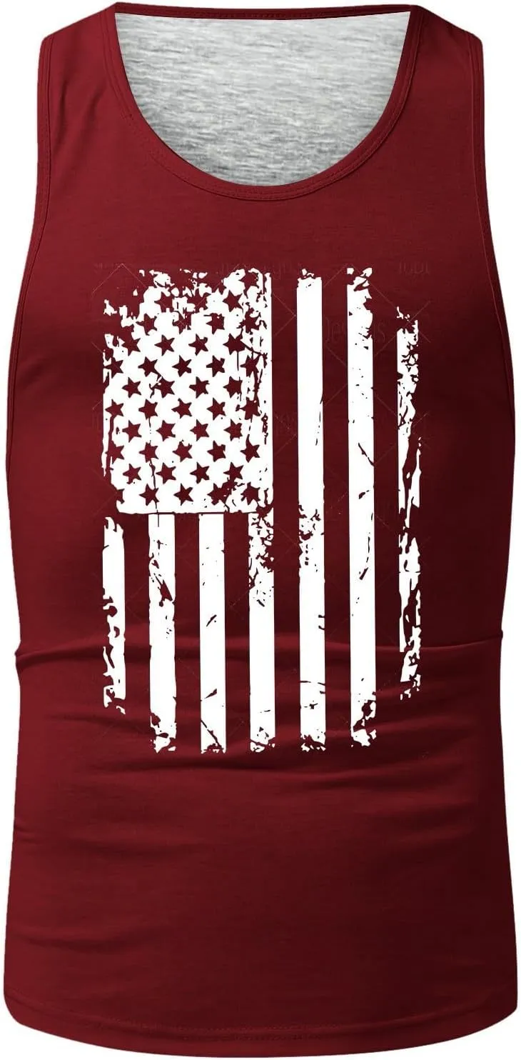 4th of July T-Shirts for Men Independence Day USA Patriotic Sleeveless Tank Tops Retro Star & Striped Graphic Tee Tops