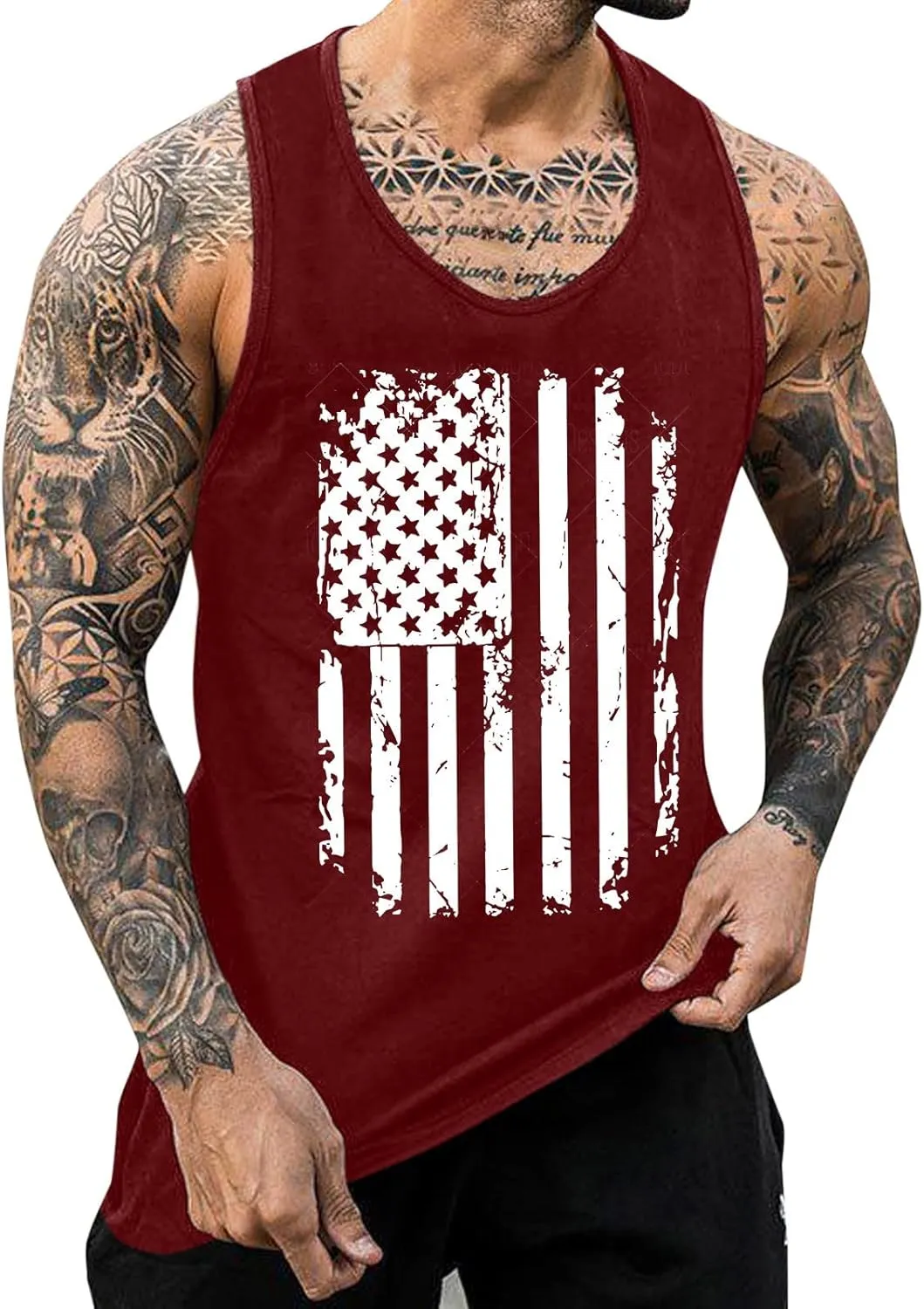 4th of July T-Shirts for Men Independence Day USA Patriotic Sleeveless Tank Tops Retro Star & Striped Graphic Tee Tops