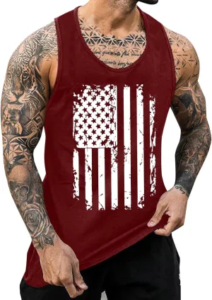 4th of July T-Shirts for Men Independence Day USA Patriotic Sleeveless Tank Tops Retro Star & Striped Graphic Tee Tops