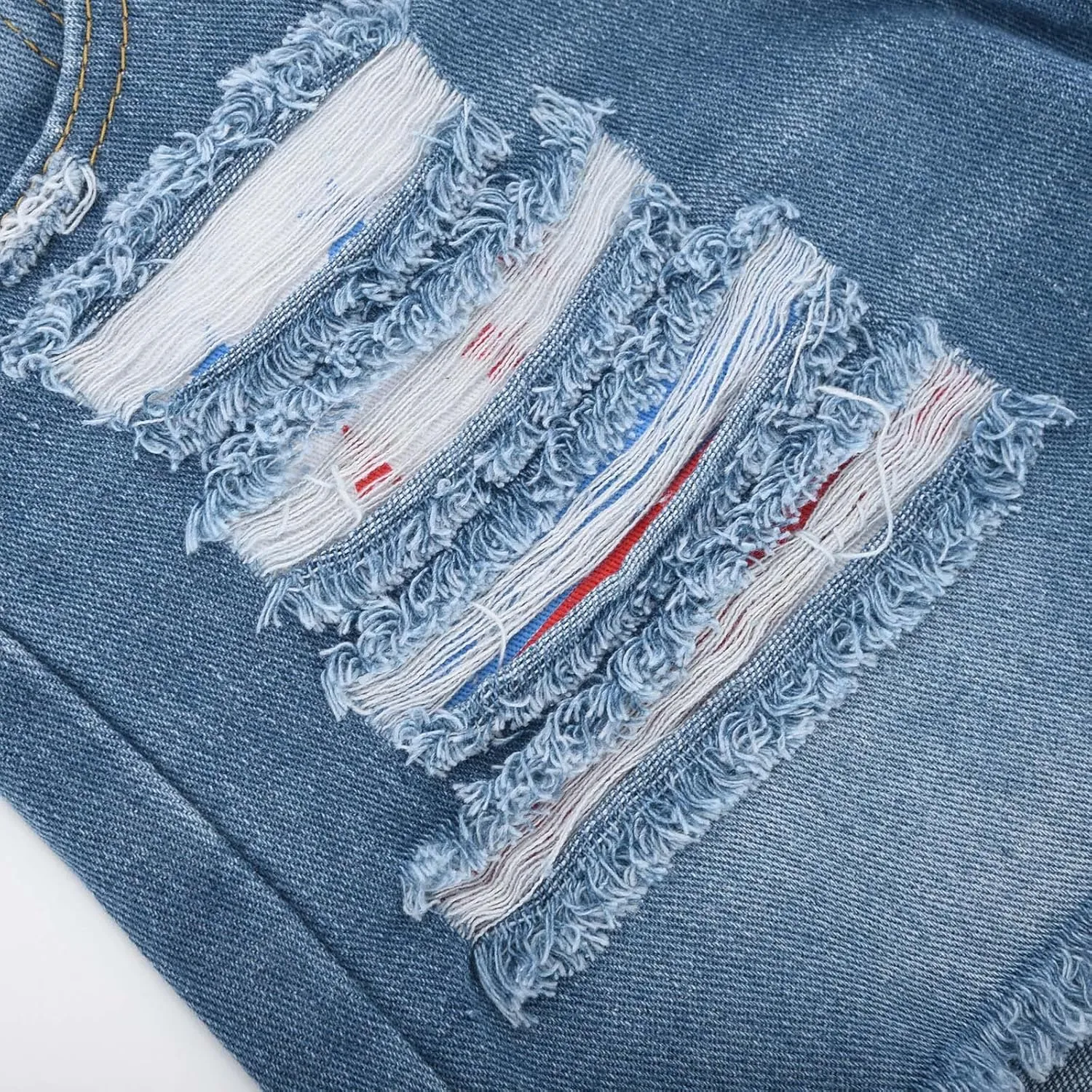 4th of July Women Star Stripe Patriotic Ripped Denim Shorts Summer Frayed Rolled Hem Stretch Button Fly Jean Shorts