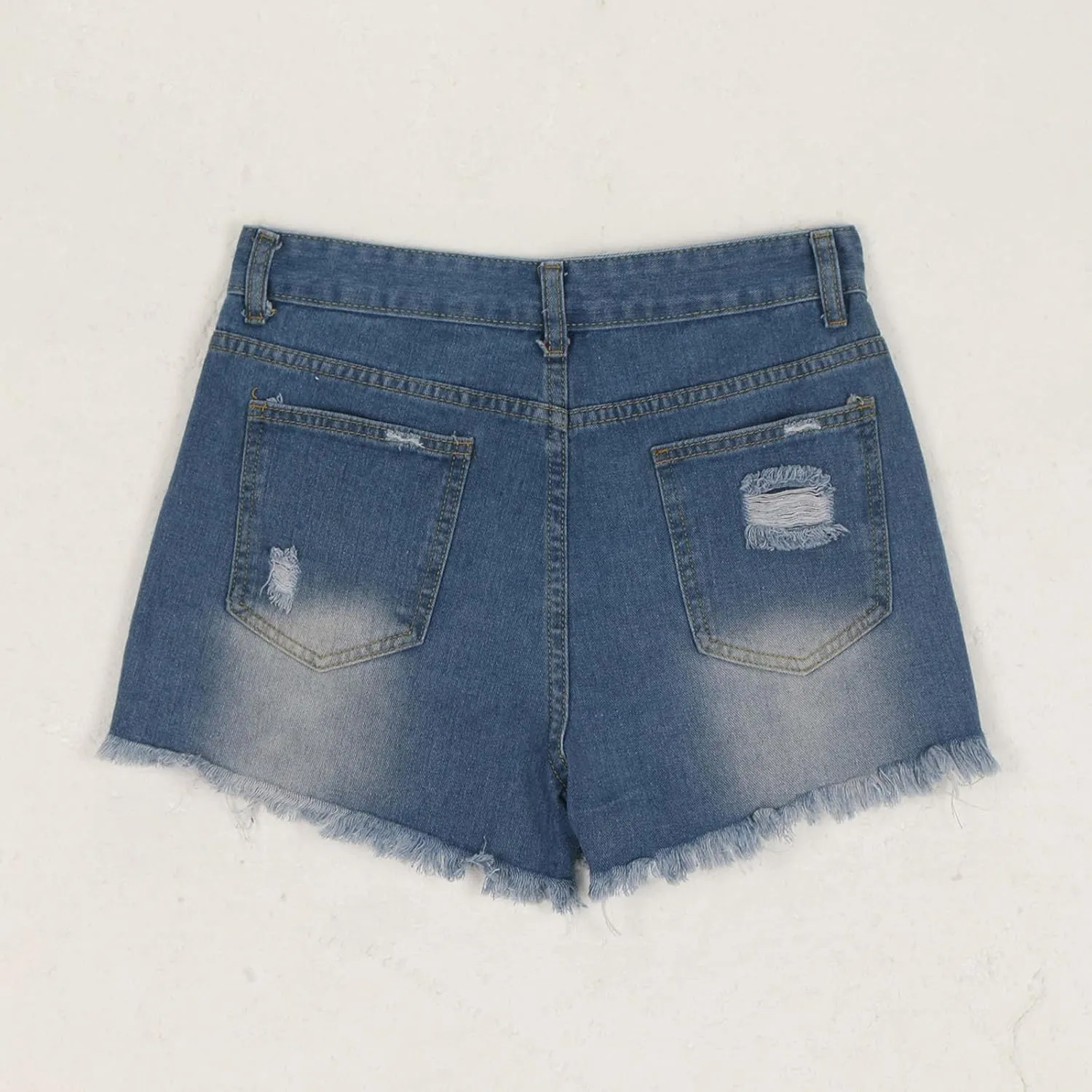 4th of July Women Star Stripe Patriotic Ripped Denim Shorts Summer Frayed Rolled Hem Stretch Button Fly Jean Shorts