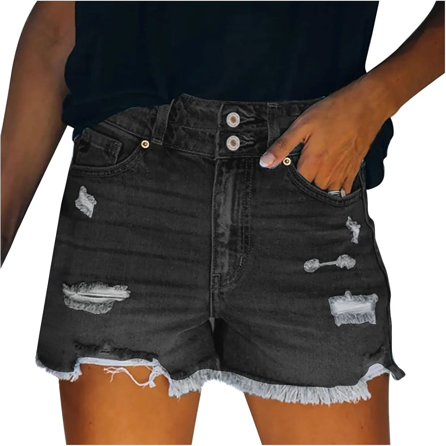 4th of July Women Star Stripe Patriotic Ripped Denim Shorts Summer Frayed Rolled Hem Stretch Button Fly Jean Shorts