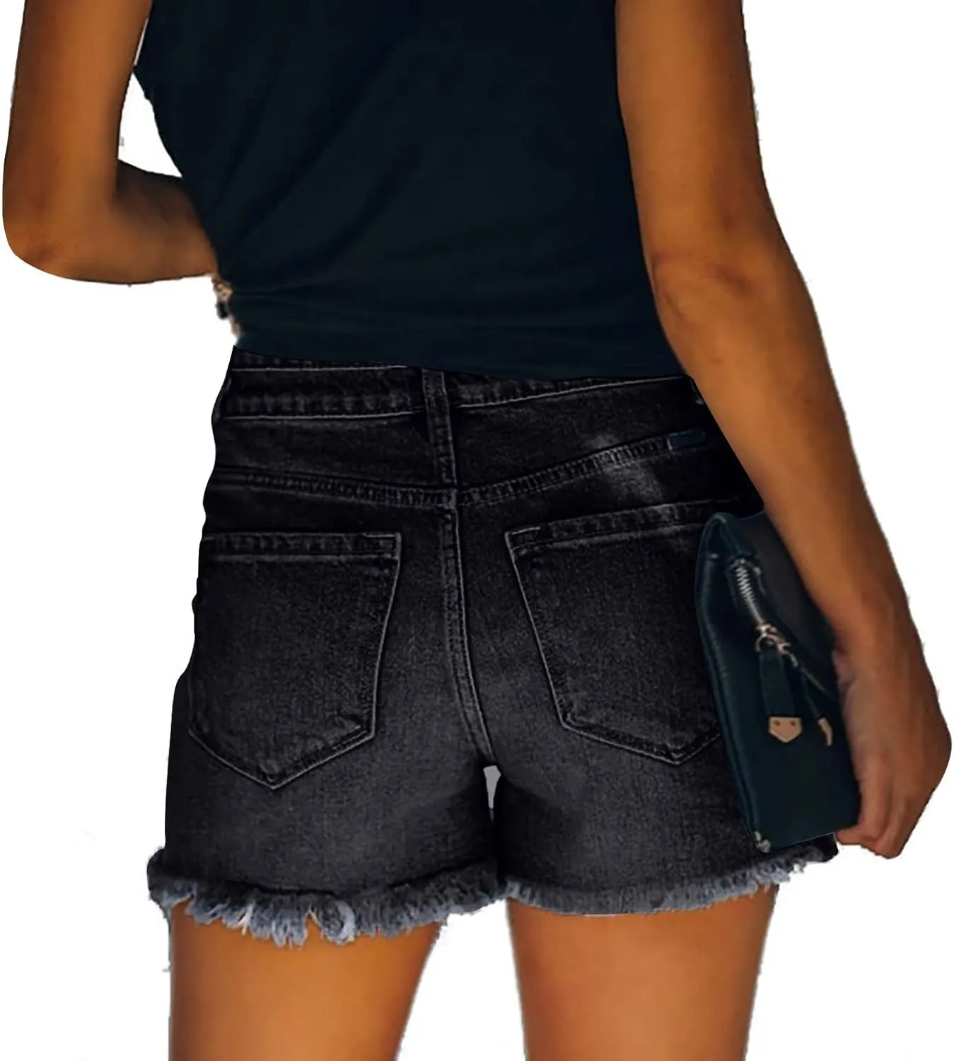 4th of July Women Star Stripe Patriotic Ripped Denim Shorts Summer Frayed Rolled Hem Stretch Button Fly Jean Shorts