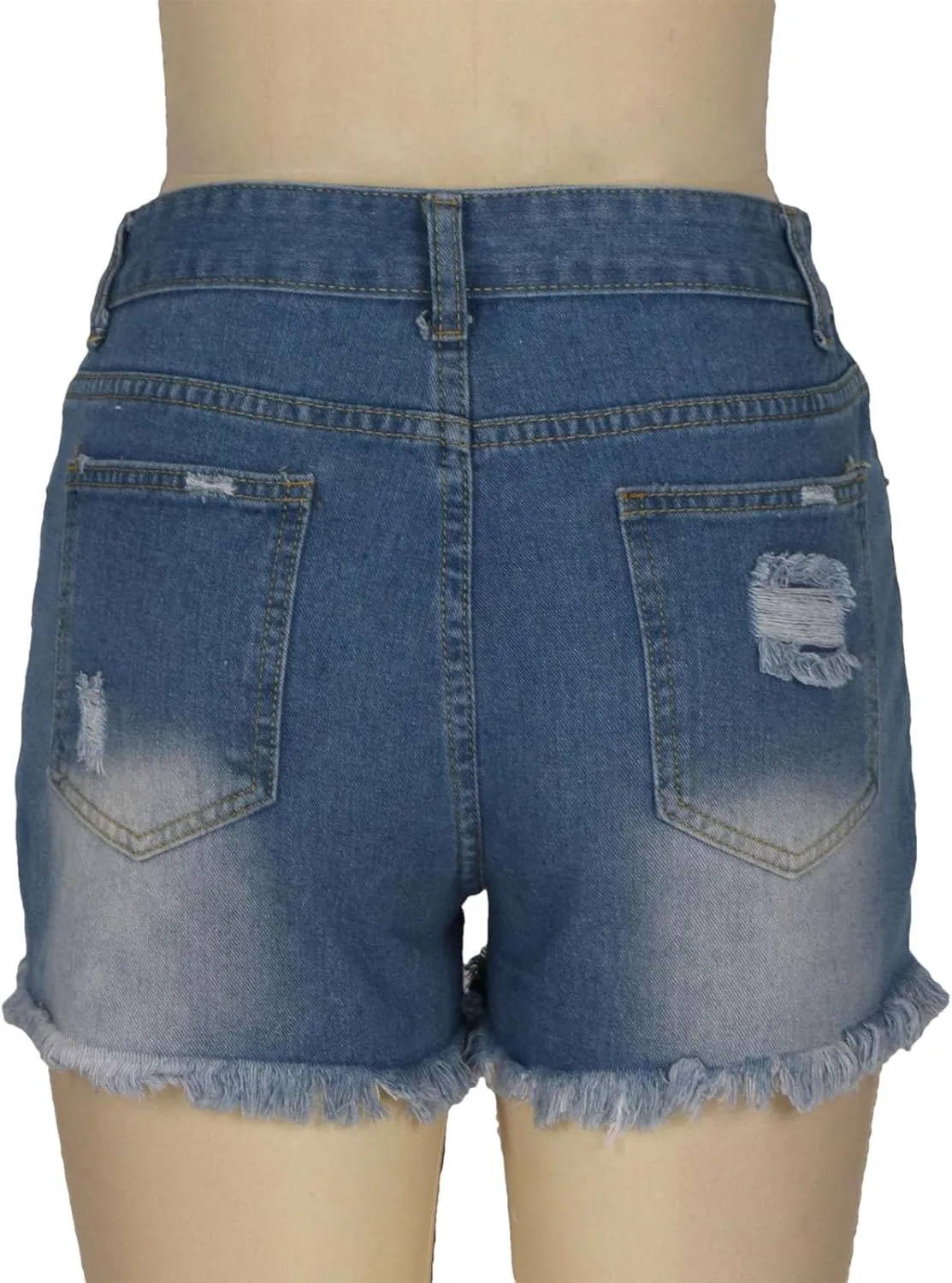 4th of July Women Star Stripe Patriotic Ripped Denim Shorts Summer Frayed Rolled Hem Stretch Button Fly Jean Shorts
