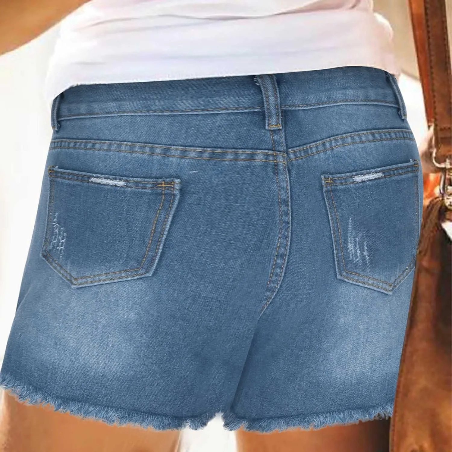 4th of July Women Star Stripe Patriotic Ripped Denim Shorts Summer Frayed Rolled Hem Stretch Button Fly Jean Shorts
