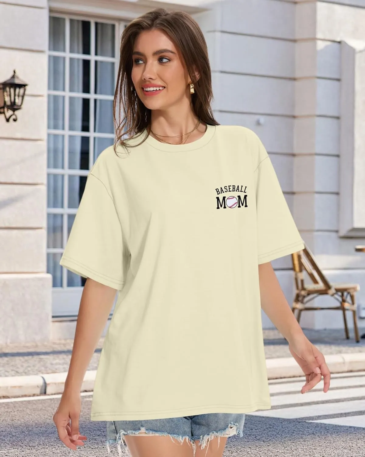 ADOREJOY Oversized Tshirts for Women Crewneck Summer Short Sleeve Loose Graphic Basic Tees