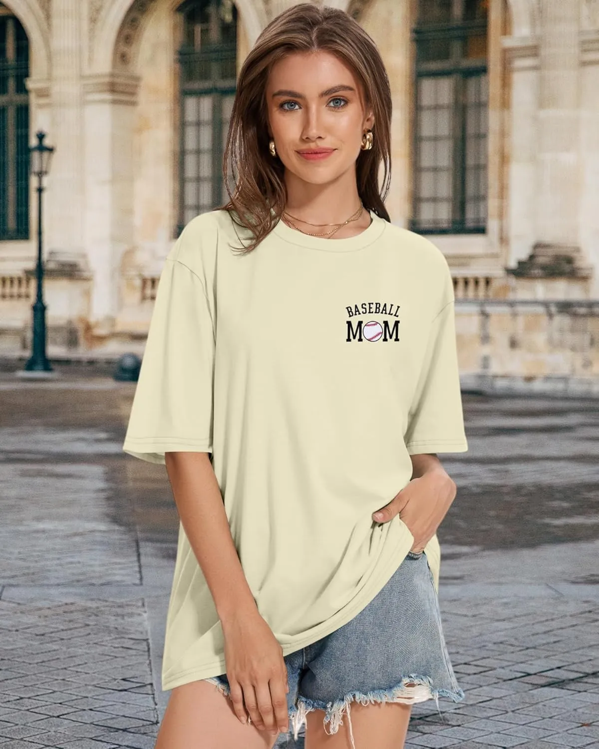 ADOREJOY Oversized Tshirts for Women Crewneck Summer Short Sleeve Loose Graphic Basic Tees