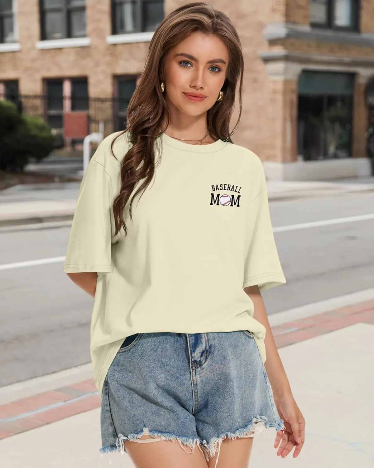 ADOREJOY Oversized Tshirts for Women Crewneck Summer Short Sleeve Loose Graphic Basic Tees