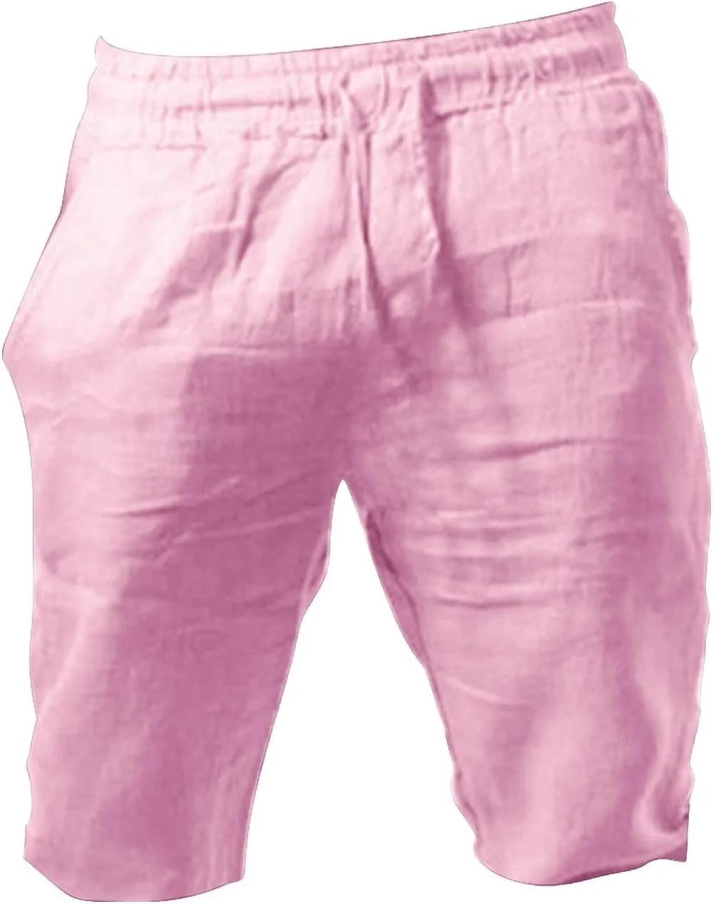 aihihe Men's Linen Bermuda Shorts Elastic Waist Drawstring Casual Summer Shorts Lighweight Loose Fit Beach Short Pants