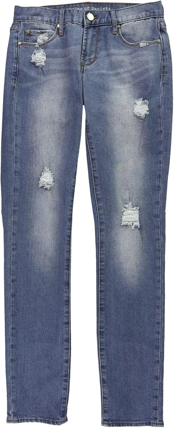 Articles of Society Womens Distressed Straight Leg Jeans, Blue, 29