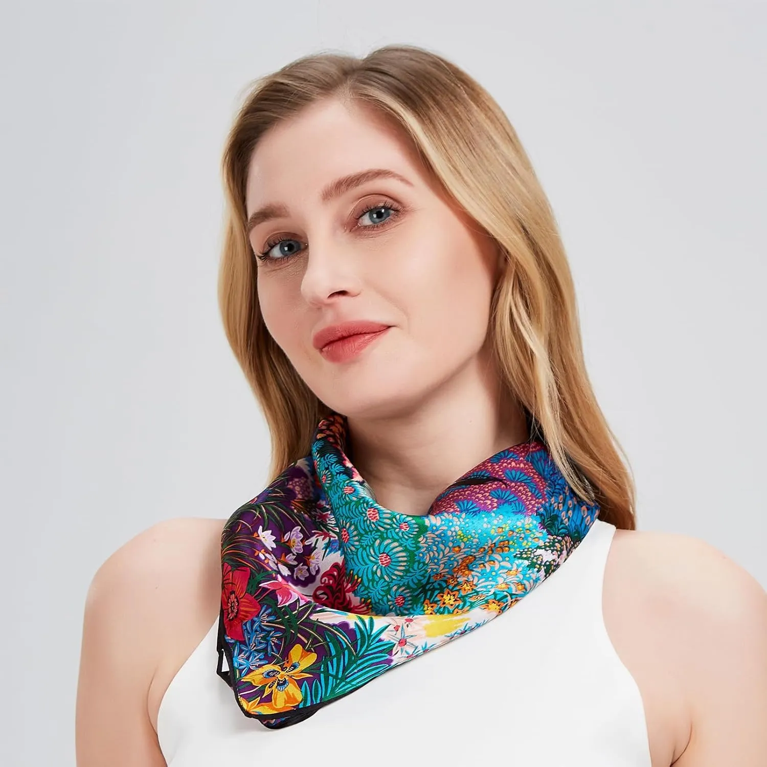 Aufeel Women's 100% Pure Mulberry Silk Small Square Scarf - Neckerchief Women - Silk Headscarf - 21" x 21"