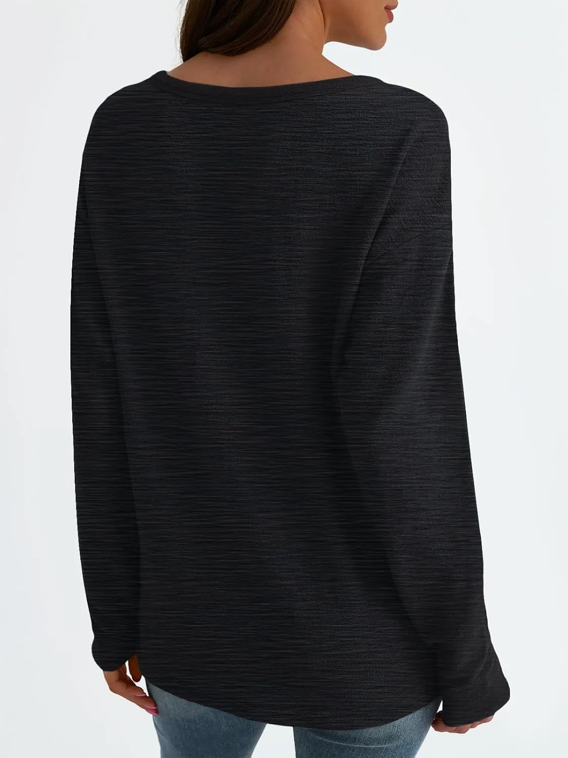 AUTOMET Women's Long Sleeve Oversized Tshirts V Neck 2025 Cotton Tops Lightweight Pullover Casual Basic Tees