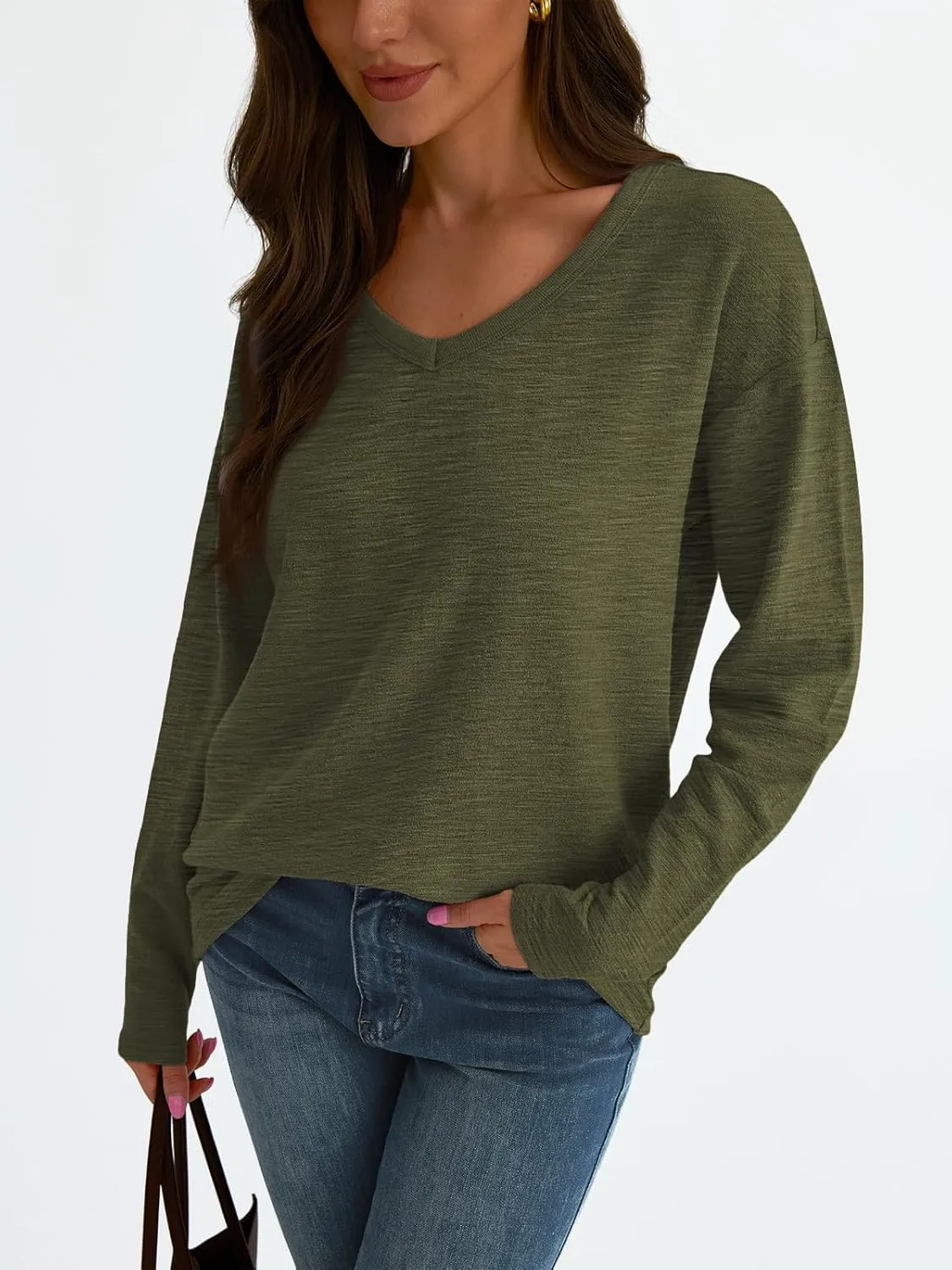 AUTOMET Women's Long Sleeve Oversized Tshirts V Neck 2025 Cotton Tops Lightweight Pullover Casual Basic Tees