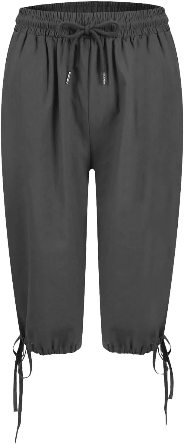 Bermuda Shorts for Women Knee Length Elastic Waist Drawstring Linen Shorts Lightweight Summer Long Shorts with Pockets