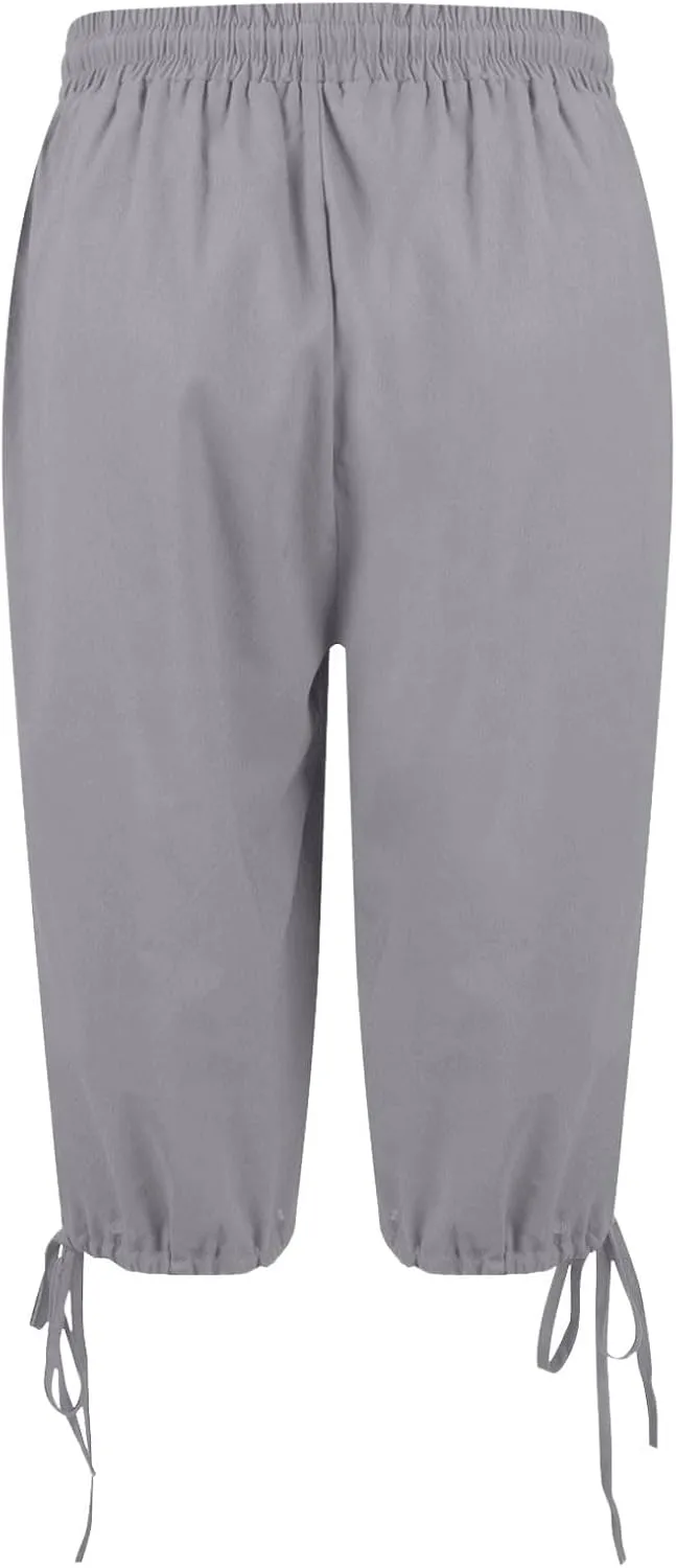 Bermuda Shorts for Women Knee Length Elastic Waist Drawstring Linen Shorts Lightweight Summer Long Shorts with Pockets