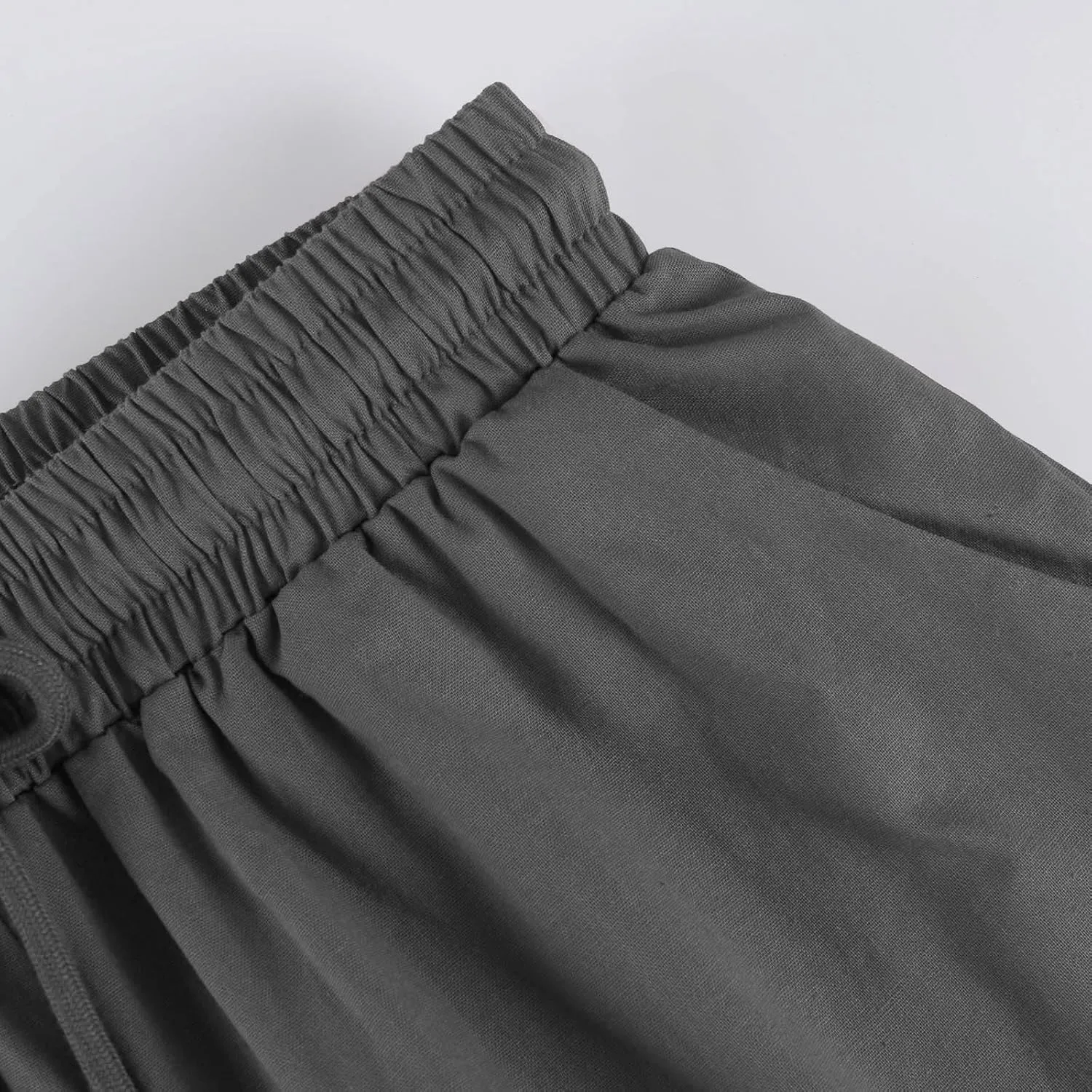 Bermuda Shorts for Women Knee Length Elastic Waist Drawstring Linen Shorts Lightweight Summer Long Shorts with Pockets