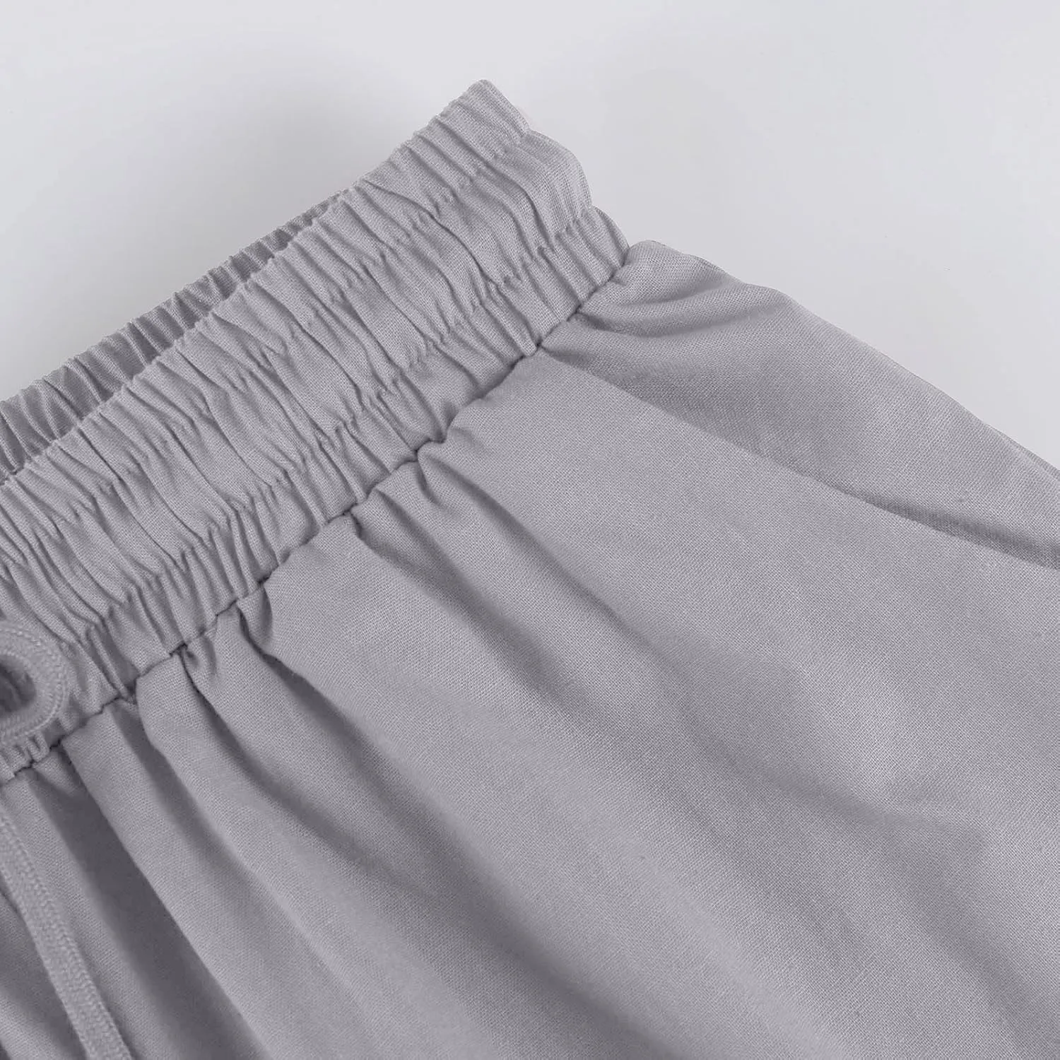 Bermuda Shorts for Women Knee Length Elastic Waist Drawstring Linen Shorts Lightweight Summer Long Shorts with Pockets