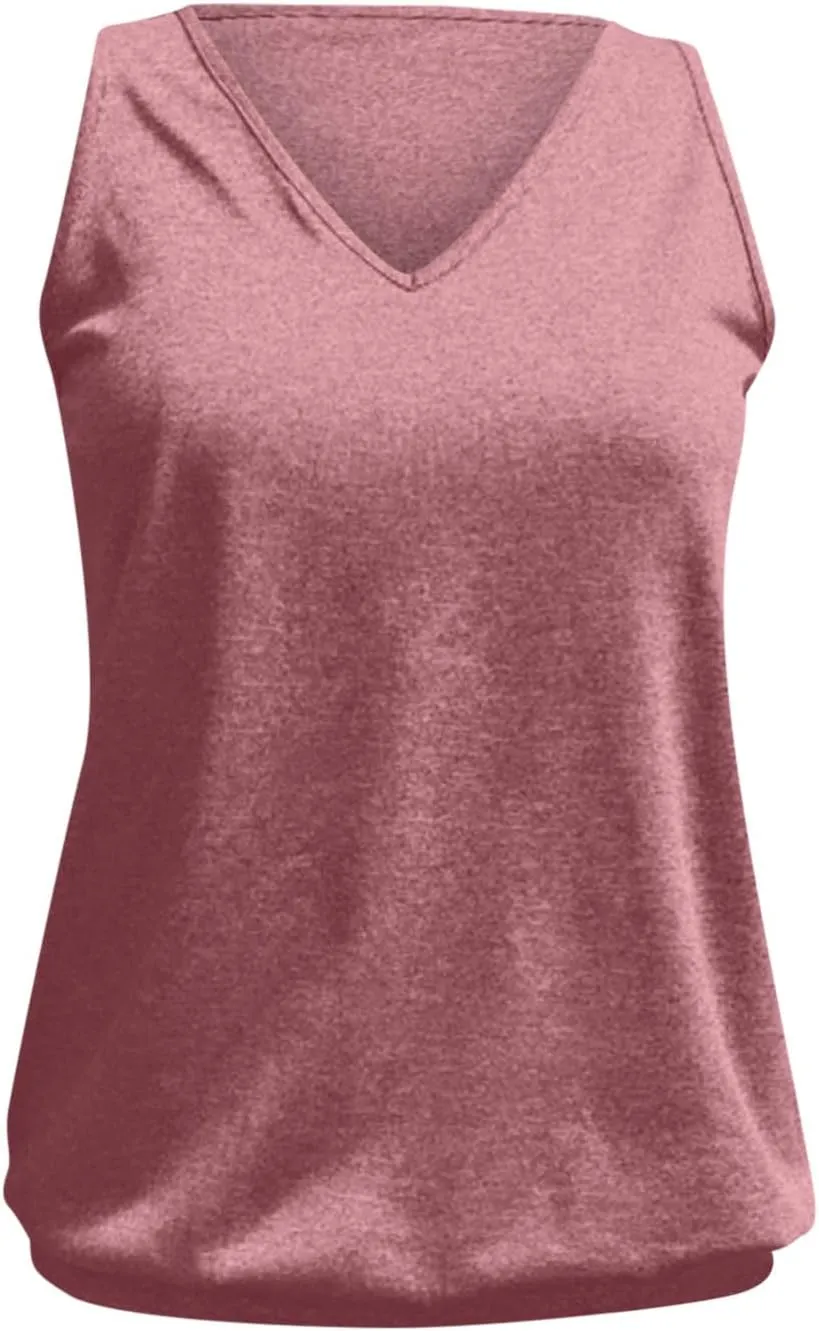 Binmer Womens Plus Size Tank Tops Summer Sleeveless V/Crewneck Pleated Front T-Shirts Casual Loose Fit Tunics Camis Vest
