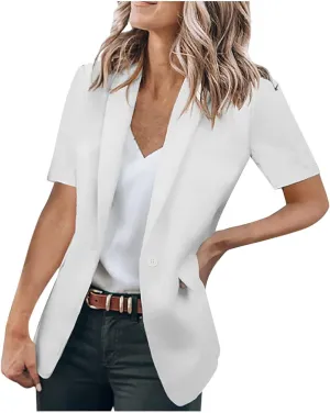 Blazer Jackets for Women Business Casual Short Sleeve Blazer Lightweight Open Front Blazer Slim Suit Jacket
