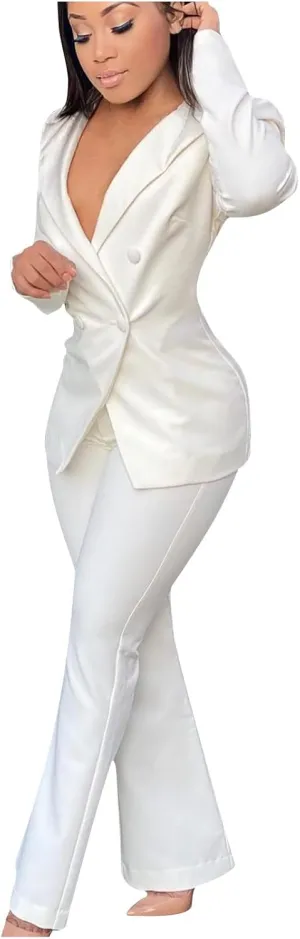 Blazer Sets Women 2 Piece Outfits Casual Sexy Slim Jacket Trendy Spring Fall Office Clothes Tops Pants Two