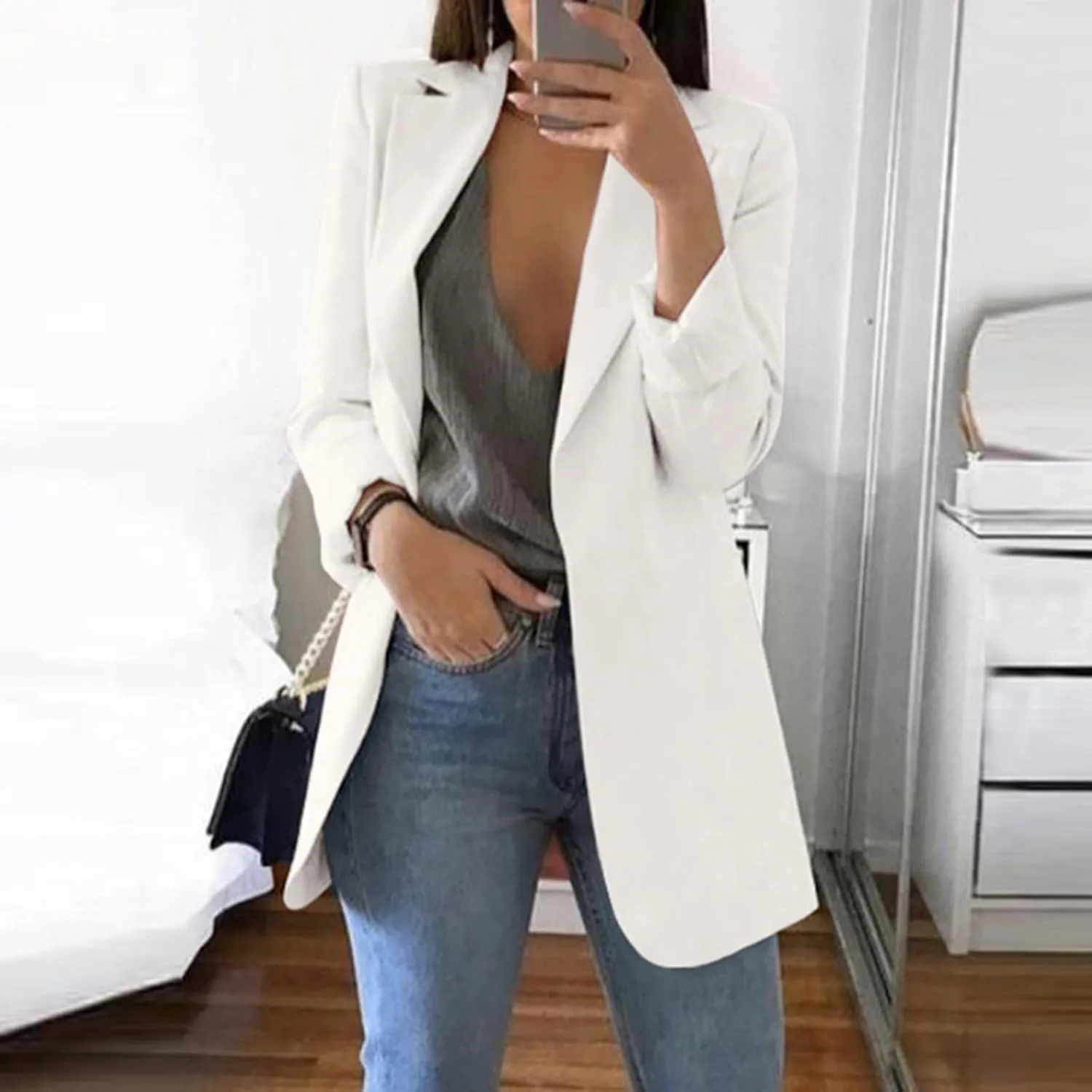 Blazers for Women Business Casual Plus Size Long Sleeve Work Office Jackets Lapel Open Front Blazer with Pockets