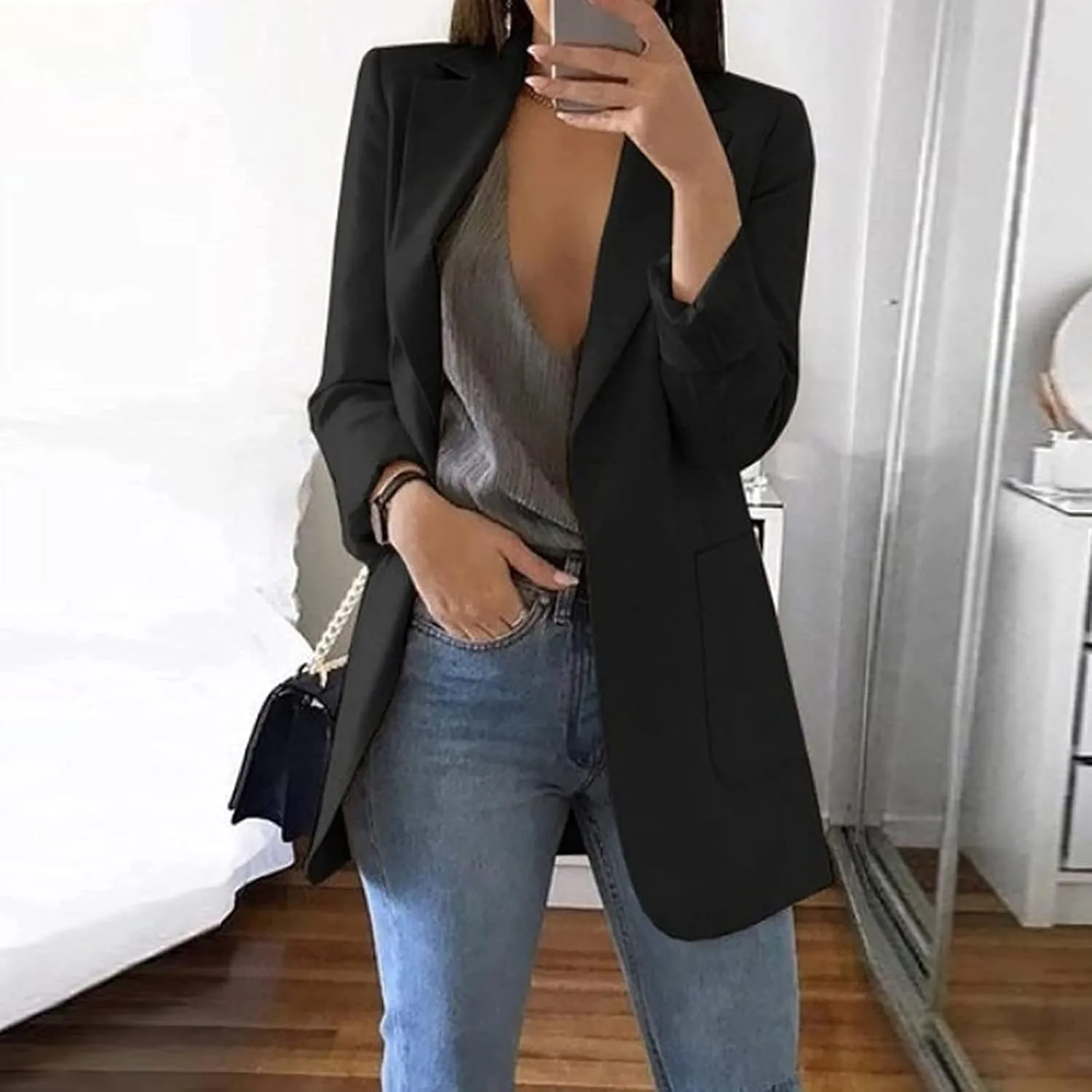 Blazers for Women Business Casual Plus Size Long Sleeve Work Office Jackets Lapel Open Front Blazer with Pockets