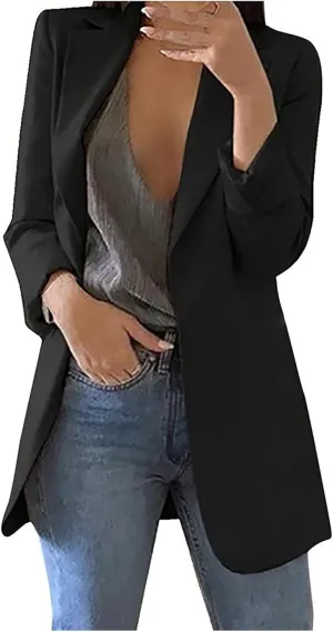 Blazers for Women Business Casual Plus Size Long Sleeve Work Office Jackets Lapel Open Front Blazer with Pockets