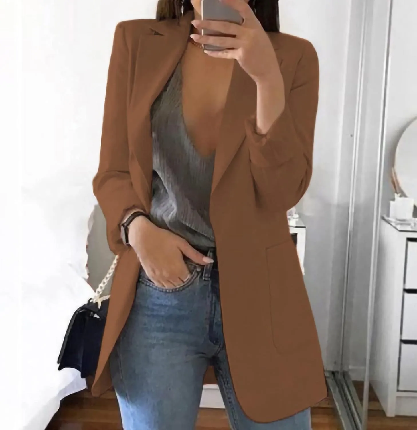 Blazers for Women Business Casual Plus Size Long Sleeve Work Office Jackets Lapel Open Front Blazer with Pockets