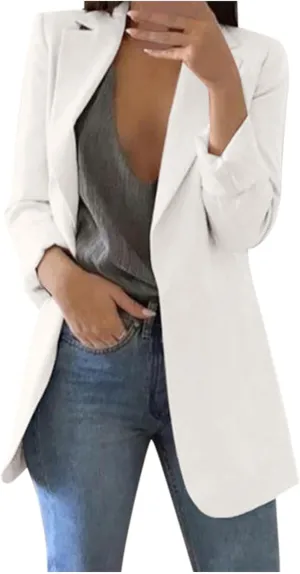 Blazers for Women Business Casual Plus Size Long Sleeve Work Office Jackets Lapel Open Front Blazer with Pockets