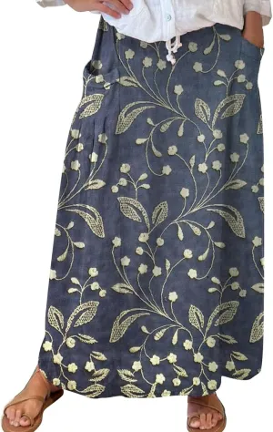 Boho Floral Summer Maxi Skirts Women Elastic High Waist Tiered Pleated Flowy Long Casual Beach Skirt