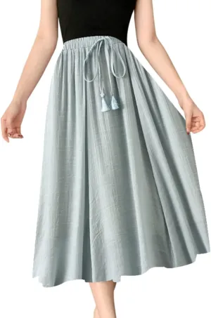 Boho Floral Summer Maxi Skirts Women Elastic High Waist Tiered Pleated Flowy Long Casual Beach Skirt