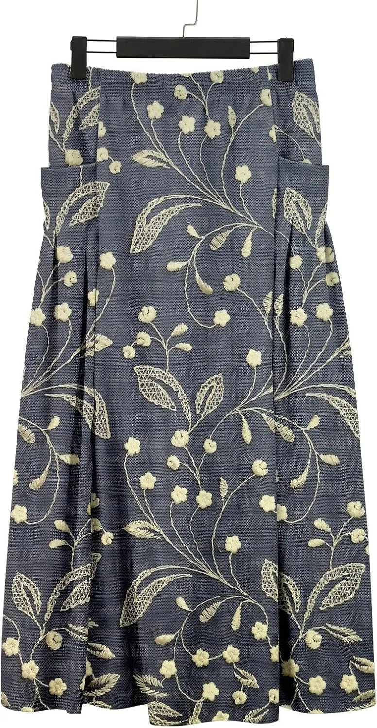 Boho Floral Summer Maxi Skirts Women Elastic High Waist Tiered Pleated Flowy Long Casual Beach Skirt