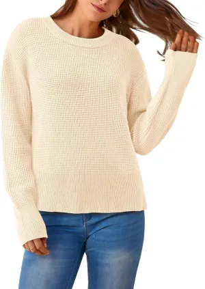 BTFBM Casual Women Fall Sweater 2024 Long Sleeve Ribbed Knit Pullover Loose Crewneck Split Cozy Sweater