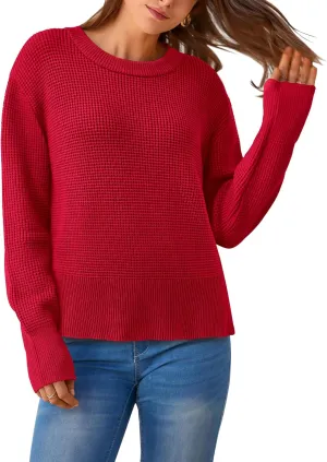 BTFBM Casual Women Fall Sweater 2024 Long Sleeve Ribbed Knit Pullover Loose Crewneck Split Cozy Sweater