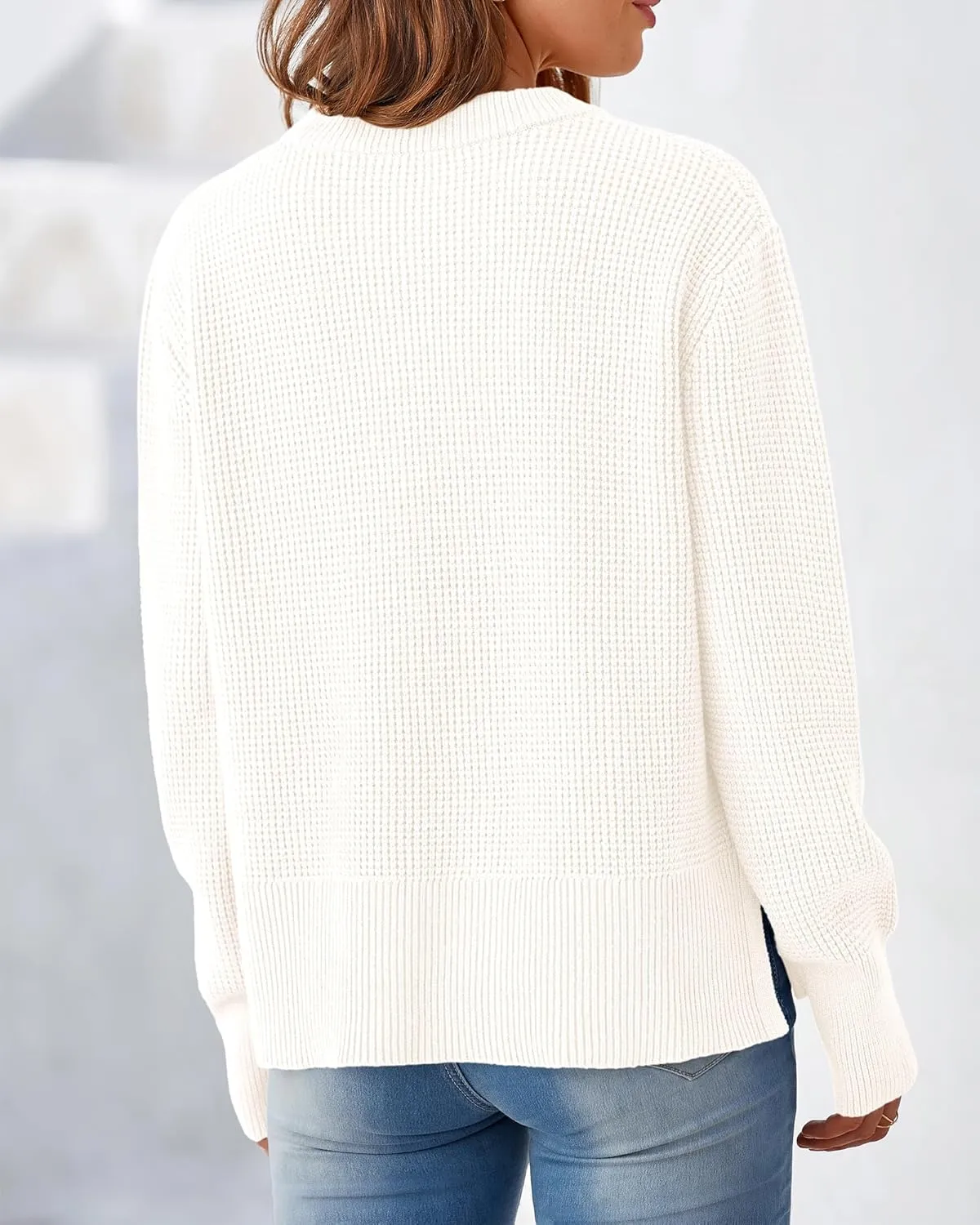 BTFBM Casual Women Fall Sweater 2024 Long Sleeve Ribbed Knit Pullover Loose Crewneck Split Cozy Sweater