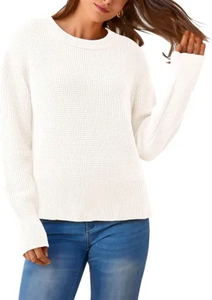 BTFBM Casual Women Fall Sweater 2024 Long Sleeve Ribbed Knit Pullover Loose Crewneck Split Cozy Sweater