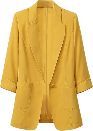 Business Blazers Jacket for Women Casual Solid 3/4 Sleeve Blazer Jackets Fall Lapel Open Front Slim Blazer Coats